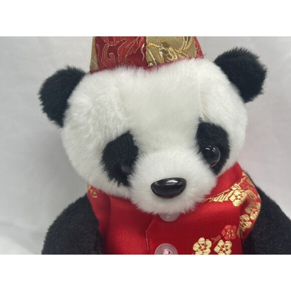 Panda Bear With Red  Tang Suit Gold Red Hat  Plush Stuffed Animal Soft Toy 7'' - Picture 3 of 9